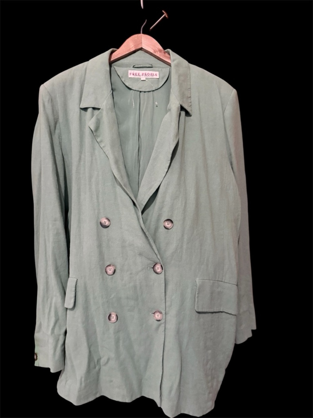 Free People Light Sage Green Double-Breasted Blazer